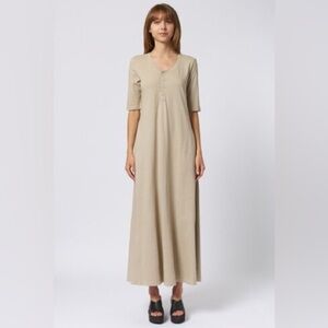New Raquel Allegra Bianca Drama Maxi Dress Tan Brown Neutral Minimalist Natural